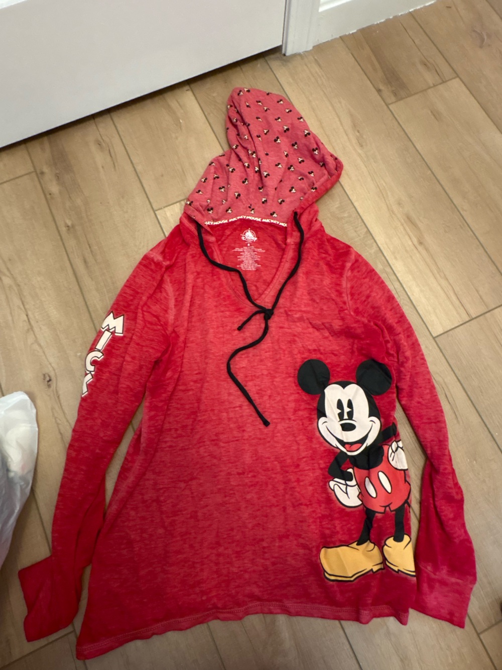Disney Red Mickey Mouse Hooded Long Sleeve Tee